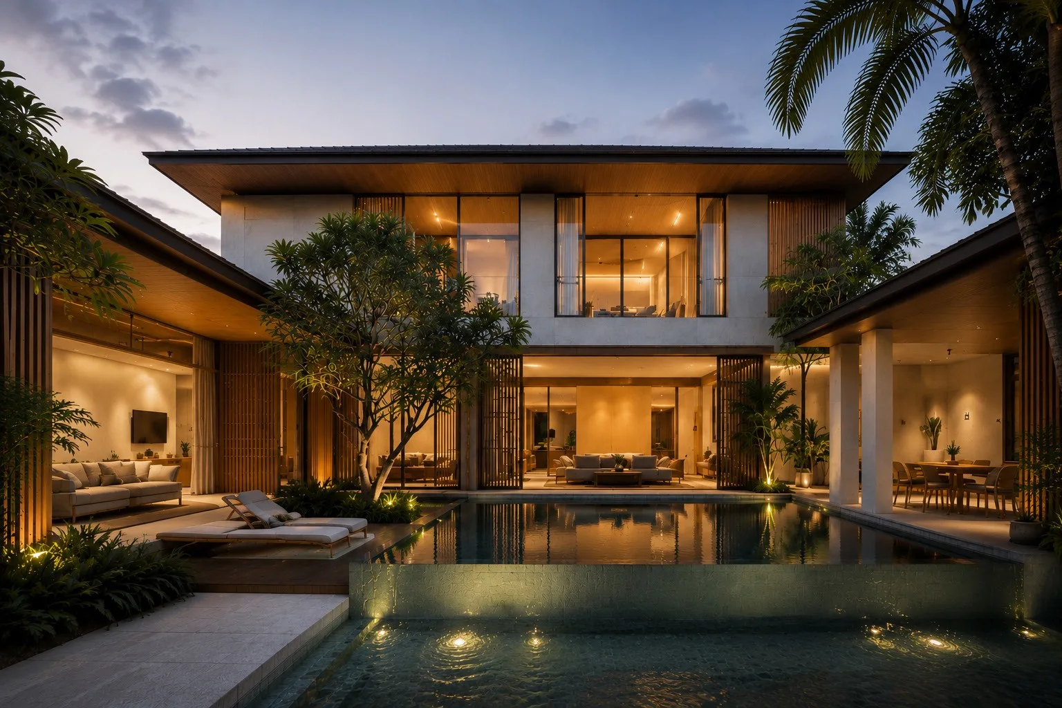บ้านพักสไตล์รีสอร์ตพร้อมพื้นที่สระว่ายน้ำ